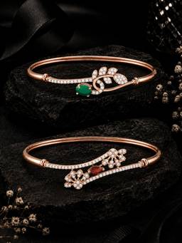 Zaveri Pearls - Garnet and Green Cubic Zirconia Bracelet Style Kada (Pack of 2)