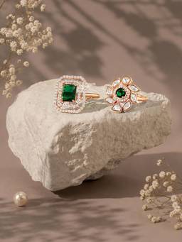 Zaveri Pearls - Green Cubic Zirconia Contemporary Brass Rings (Adjustable) (Pack of 2)