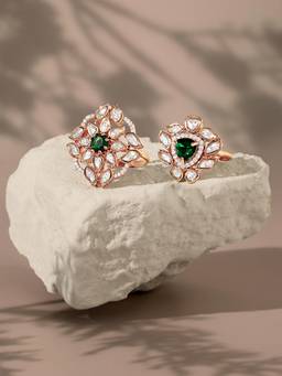 Zaveri Pearls - Green Cubic Zirconia Contemporary Brass Rings (Adjustable) (Pack of 2)
