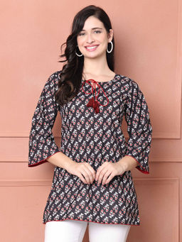 Rajnandini - Womens Black Pure Cotton Jaipuri Printed Tunic