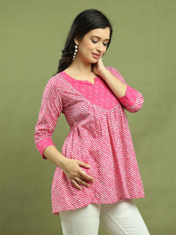 Rajnandini - Womens Pink Pure Cotton Leheriya Printed Tunic