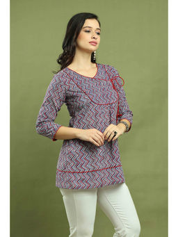 Rajnandini - Womens Blue And Maroon Pure Cotton Zig Zag Printed Tunic