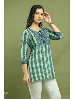 Rajnandini - Womens Blue And Green Pure Cotton Jaipuri Printed Tunic