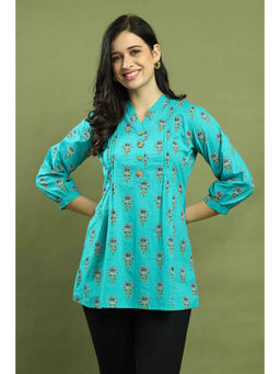Rajnandini - Womens Sky Blue Pure Cotton Jaipuri Printed Tunic