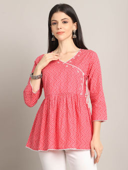 Rajnandini - Womens Pink Pure Cotton Zig Zag Printed Short Top