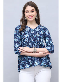 Rajnandini - Womens Navy Blue Pure Cotton Jaipuri Printed Short Top