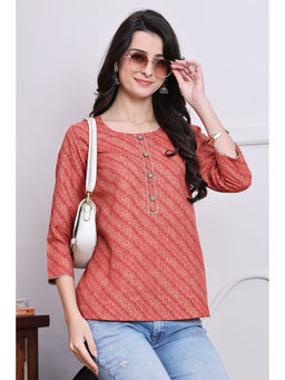 Rajnandini - Womens Orange Cotton Striped Printed Short Top