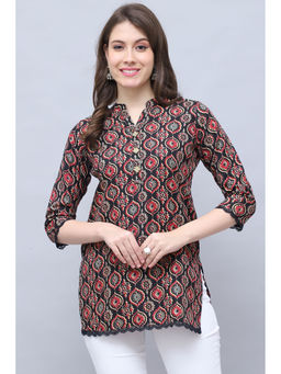 Rajnandini - Womens Black Cotton Blend Block Printed Tunic
