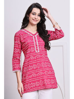 Rajnandini - Womens Pink Cotton Bandhani Printed Tunic