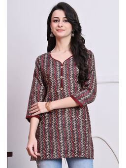 Rajnandini - Womens Grey And Maroon Cotton Zig-Zag Printed Tunic