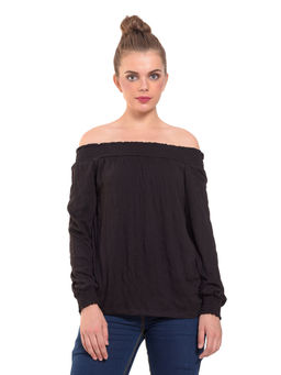 NOBARR - Black Off Shoulder Back Knotted Top For Women
