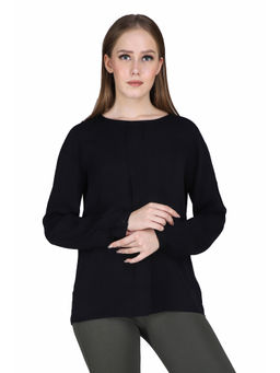 NOBARR - Black Soft Classy Layered Centre Pleat Top For Women