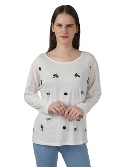 NOBARR - Womens Regular Fit Sequins Placement Cream Top