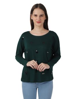 NOBARR - Womens Regular Fit Sequins Placement Green Top