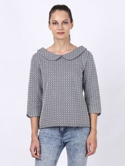 NOBARR - Womens Regular Fit 3/4 Sleeve Peter Pan Collar Woven Top