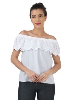 NOBARR - Womens Regular Fit Off-Shoulder Cut Work White Top