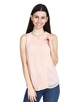 NOBARR - Womens Regular Fit Round Neck Chiffon Light Pink Top