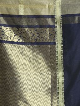 CHARUKRITI - Beige Cotton Blend Handwoven Checkered Zari Woven Designs Saree with Unstitched Blouse