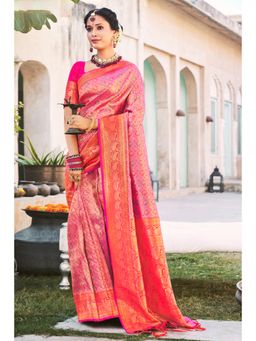 Sangam Prints - Pink Silk Woven Zari Work Traditional Tassel Saree with Unstitched Blouse
