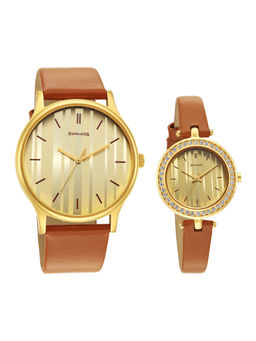 Sonata - 7710587041Yl01 Gold Dial Analog Watch For Couple (Set of 2)