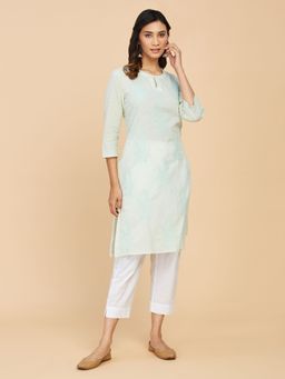 Fabindia - Green Cotton Chikankari Knee Length Kurta