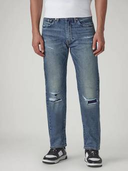 Levi's - Mens 505 Blue Straight Fit Mid Rise Jeans