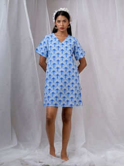 Chidiyaa - Ira Blue Hand Block Printed Dress