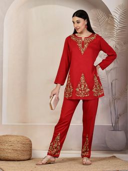 QAZMI - Gulnaz Kashmiri Aari Work Red Co-Ord Set