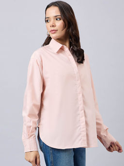 Style Quotient - Women Solid Nude Smart Casual Oversized Polycotton Shirt