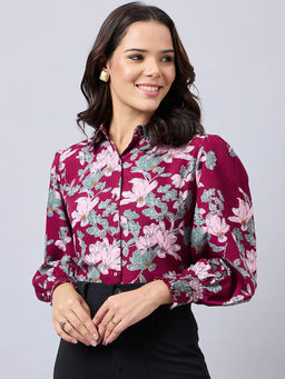 Style Quotient - Women Maroon Floral Polyester Smart Casual Shirt
