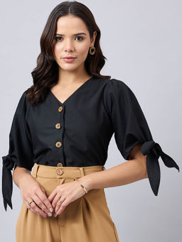 Style Quotient - Women Solid Black Polycotton Regular Fit Formal Shirt