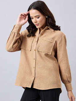 Style Quotient - Women Self Design Cotton Oversize Shirt