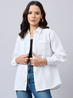 Style Quotient - Women Self Design Cotton Oversize Shirt