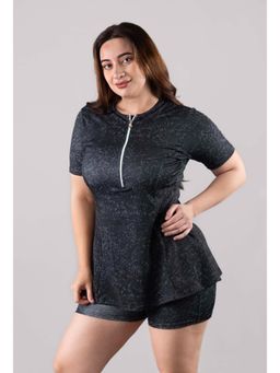 Keepfit - Black Printed Half Sleeves Top And Shorts