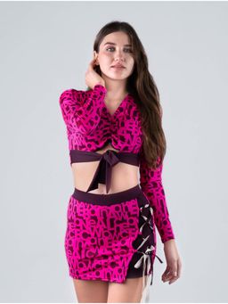 Keepfit - Pink Printed Full Sleeves Top And Skirt