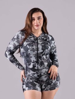 Keepfit - Grey Printed Full Sleeves Swimsuit