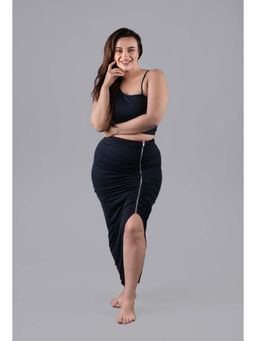 Keepfit - Black Solid/Plain Sleeveless Bikini Top And Bottom With Coverup