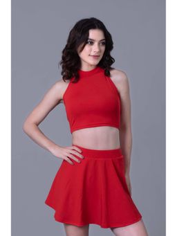 Keepfit - Red Solid/Plain Sleeveless Top And Skirt