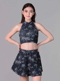 Keepfit - Black Printed Sleeveless Top And Skirt