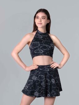 Keepfit - Black Abstract Sleeveless Top And Skirt