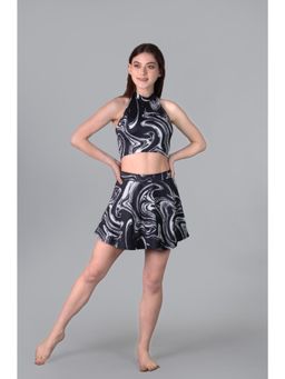Keepfit - Black Abstract Sleeveless Top And Skirt