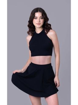 Keepfit - Black Solid/Plain Sleeveless Top And Skirt