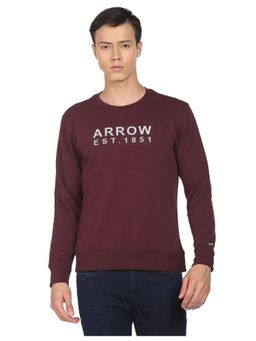 Arrow Sports - Men Burgundy Crew Neck Brand Print Sweatshirt