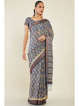 Soch - Women Grey Cotton Abstract Saree with Unstitched