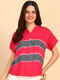 Maaesa - Hand Tie Dyed Dark Pink Top for Women
