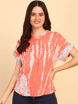 Maaesa - Hand Tie Dyed Orange Top for Women