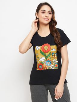 Clovia - Print Me Pretty Top In Black - Cotton Rich