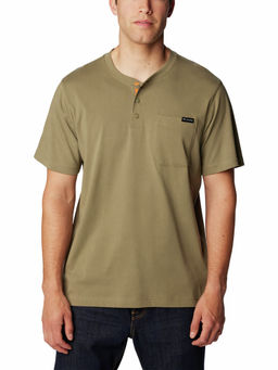 Columbia - Mens Green Land Roamer Short Sleeve Henley Trekking Hiking T-Shirt