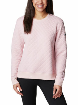 Columbia - Womens Pink Lodge Quilted Crew Full Sleeve Trekking Hiking Fleece Sweatshirt