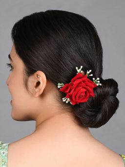 Fida - Wedding Ethinic Red Rose & White baby Flower Hair Clip for Women